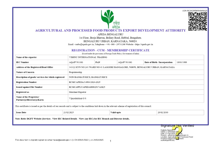 Apeda Certificate